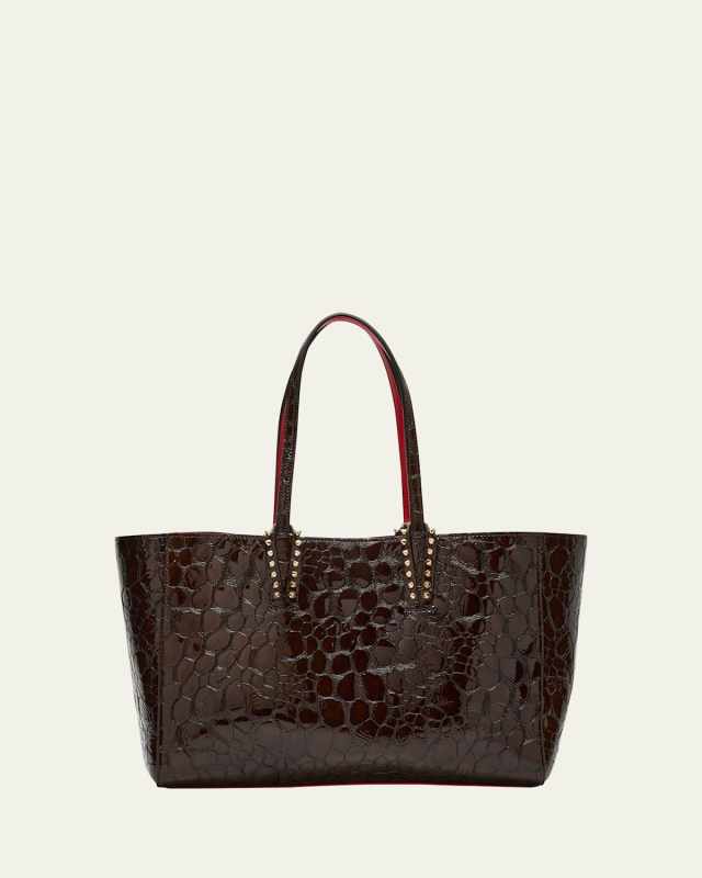 Cabata Small Tote Bag in Glossy Croc-Embossed Leather